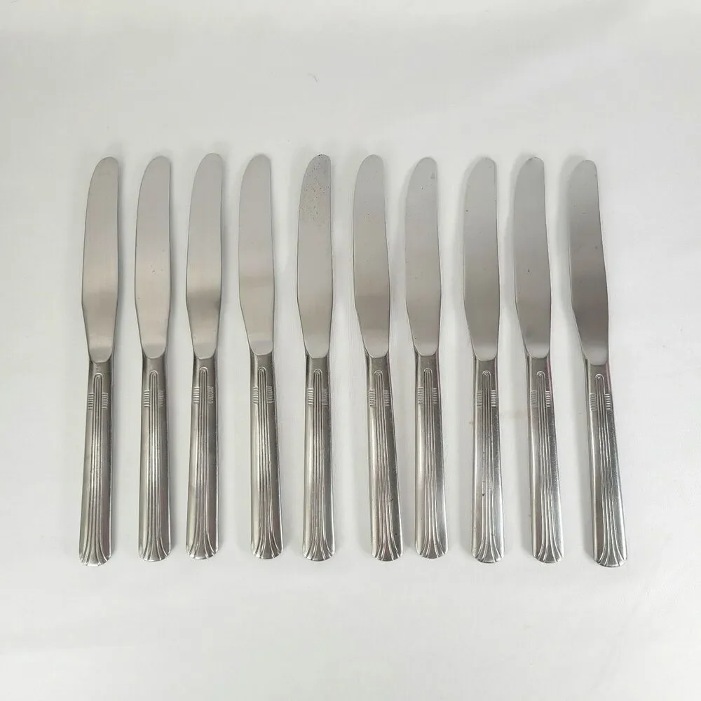 International Silco Empire Stainless Flatware Knife Set 10 Dinner Knives USA 8.5